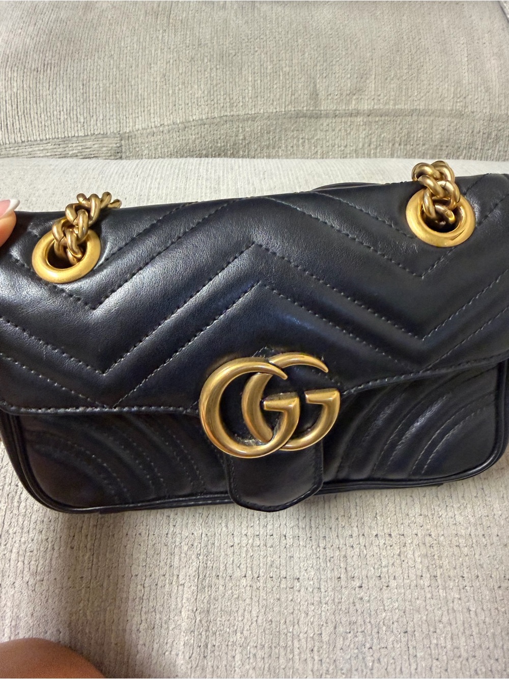 Gucci Black Chevron Quilted Leather Crossbody with Gold Double G